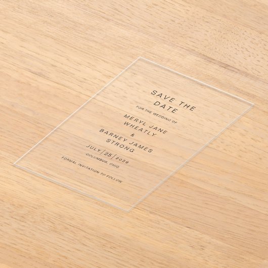 Meryl Elegant Modern Wedding Save the Date Acryl Uitnodigingen (Laagn)