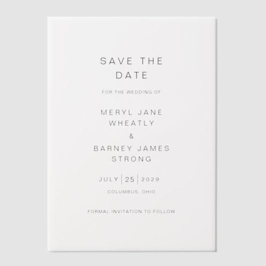 Meryl Elegant Modern Wedding Save the Date Vellum Uitnodigingen (Voorkant)