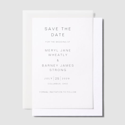 Meryl Elegant Modern Wedding Save the Date Vellum Uitnodigingen (Offset)