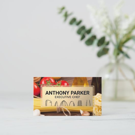 mes | keukengerei | Pasta en groenten Visitekaartje (Staand voorkant)