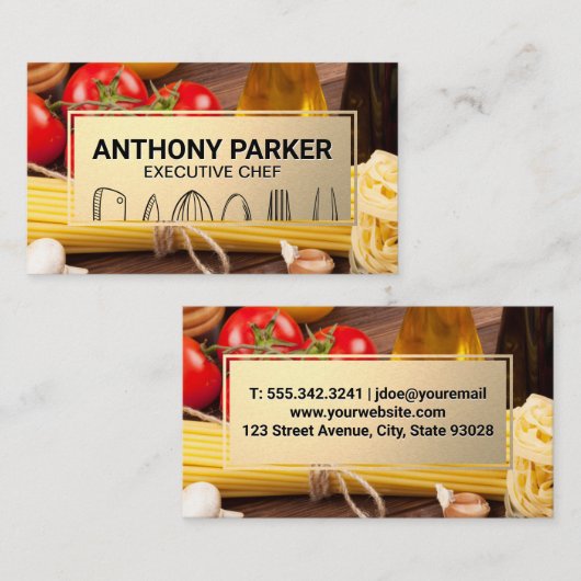 mes | keukengerei | Pasta en groenten Visitekaartje (Voorkant / Achterkant)