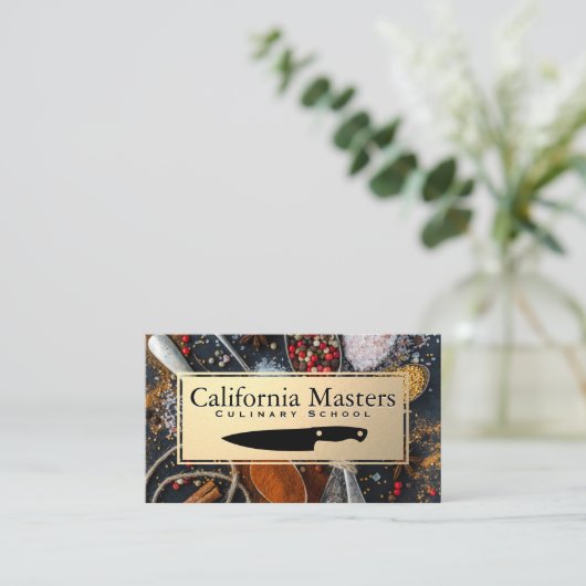 mes | Lepels en specerijen | Goud Lijst Visitekaartje (Staand voorkant)