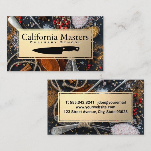 mes | Lepels en specerijen | Goud Lijst Visitekaartje (Voorkant / Achterkant)