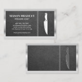 mes | met leer gestikt | metalen rand visitekaartje (Voorkant / Achterkant)