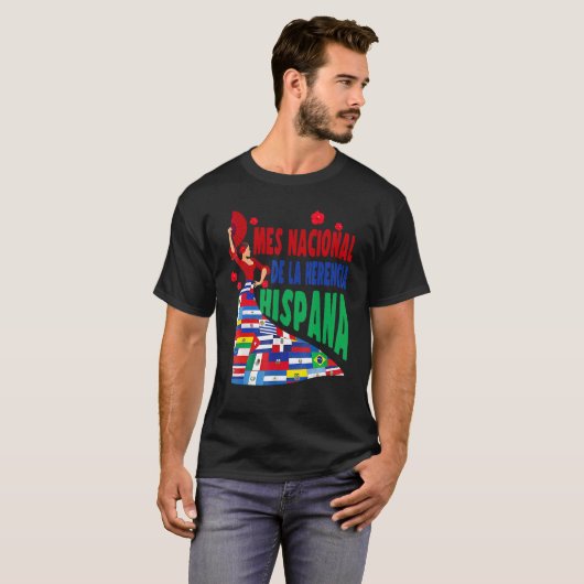 Mes Nacional de La Herencia Hispana vlaggen dansen T-shirt (Voorkant volledig)