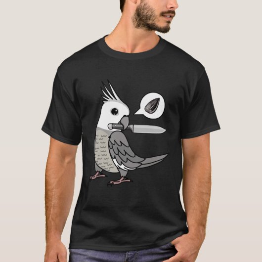 Mes papegaai wil zaden Ik Wit Gezicht Grijze Cocka T-shirt (Voorkant)