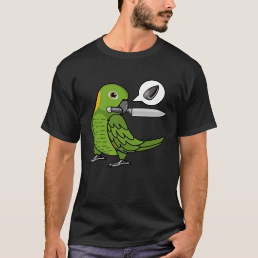 Mes papegaai wil zaden in geel naped Amazon T-shirt (Voorkant)