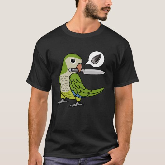 Mes papegaai wil zaden in groene monniken parkiet t-shirt (Voorkant)