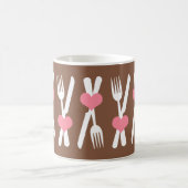Mes & vork - Roze harten, bruine en witte Mok (Center)