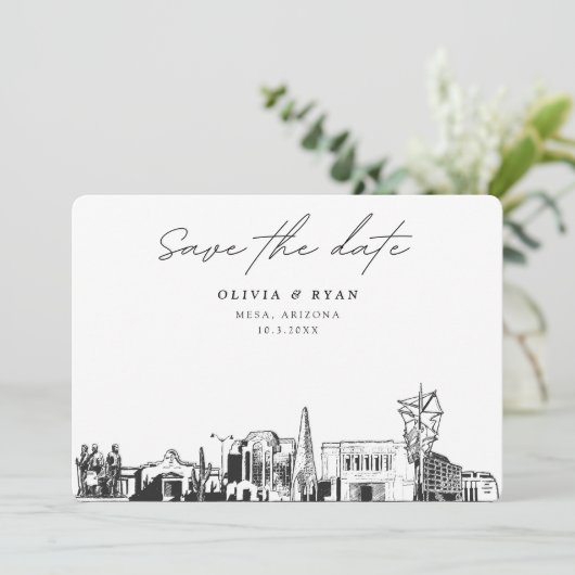 Mesa Arizona Bruiloft Skyline Save the Date Kaart (Staand voorkant)