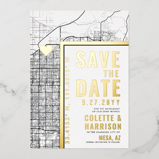 Mesa Love Locator | Trouw Save the Date Folie Uitnodiging (Voorkant)