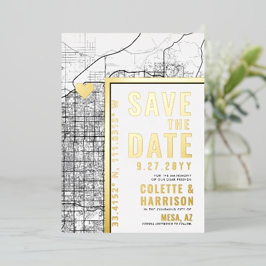 Mesa Love Locator | Weddenschap Save the Date Folie Uitnodiging (Staand Voorkant)