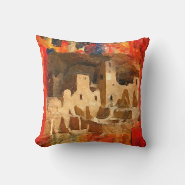 Mesa Verde Adobe Cliffs Southwestern Square Pillow Kussen (Voorkant)