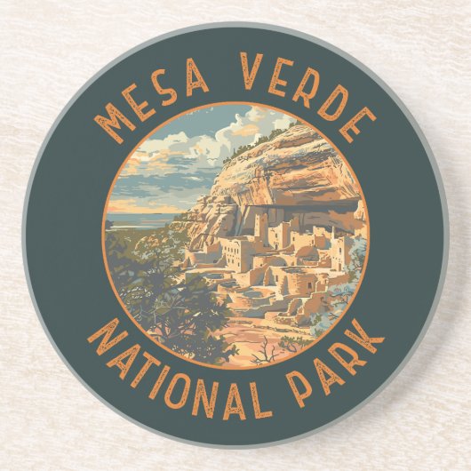 Mesa Verde Nationaal Park Retro Noodcirkel Zandsteen Onderzetter (Voorkant)
