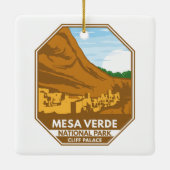 Mesa Verde National Park Cliff Palace Retro Emblem Keramisch Ornament (Achterkant)