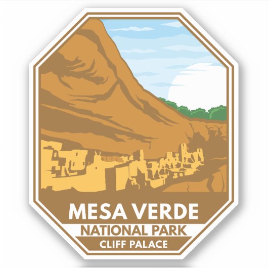 Mesa Verde National Park Cliff Palace Retro Emblem Sticker (Voorkant)