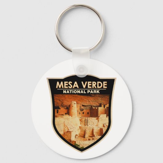 Mesa Verde National Park Colorado Waterverf Badge Sleutelhanger (Voorkant)
