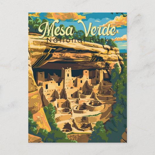 Mesa Verde National Park Illustratie Reiskunst Briefkaart (Voorkant)