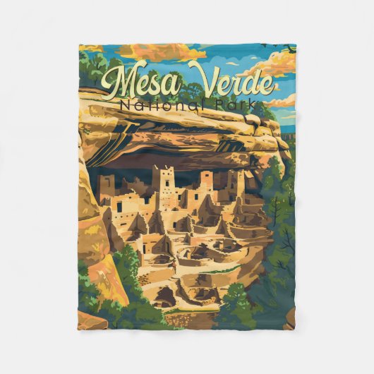Mesa Verde National Park Illustratie Reiskunst Fleece Deken (Voorkant)