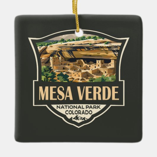 Mesa Verde National Park Illustratie Reiskunst Keramisch Ornament (Voorkant)