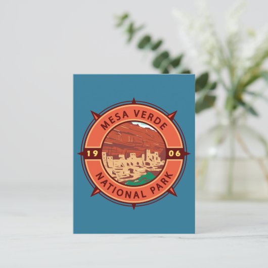 Mesa Verde National Park Retro Compass Embleem Briefkaart (Staand voorkant)