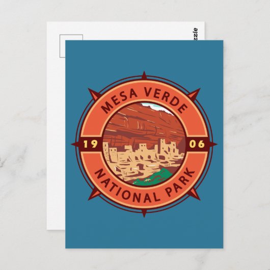 Mesa Verde National Park Retro Compass Embleem Briefkaart (Voorkant / Achterkant)