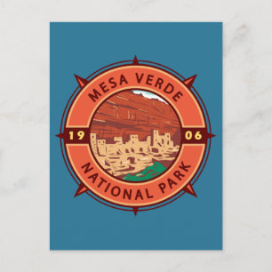 Mesa Verde National Park Retro Compass Embleem Briefkaart
