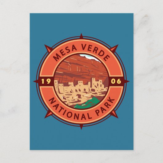 Mesa Verde National Park Retro Compass Embleem Briefkaart (Voorkant)