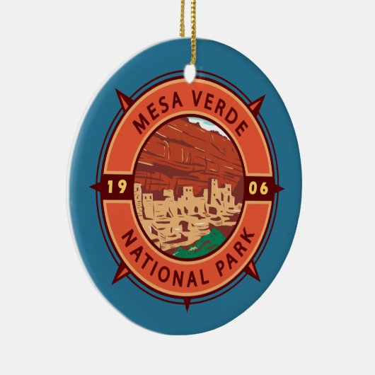 Mesa Verde National Park Retro Compass Embleem Keramisch Ornament (Rechts)