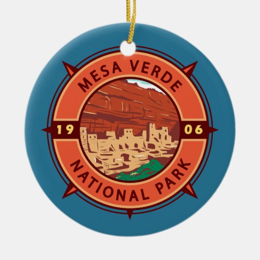 Mesa Verde National Park Retro Compass Embleem Keramisch Ornament (Voorkant)
