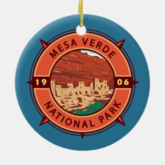 Mesa Verde National Park Retro Compass Embleem Keramisch Ornament (Achterkant)