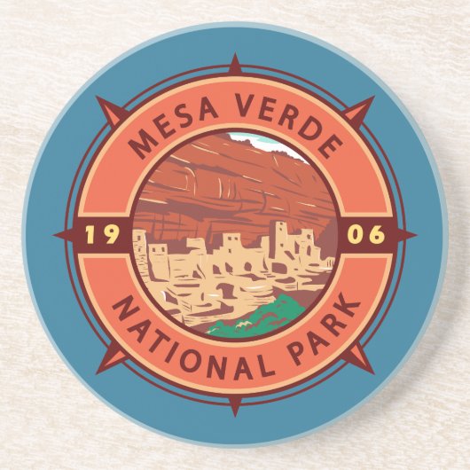 Mesa Verde National Park Retro Compass Embleem Zandsteen Onderzetter (Voorkant)
