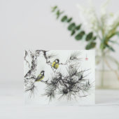 Mésanges aquarelle chinoise briefkaart (Staand voorkant)