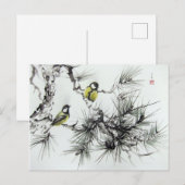Mésanges aquarelle chinoise briefkaart (Voorkant / Achterkant)