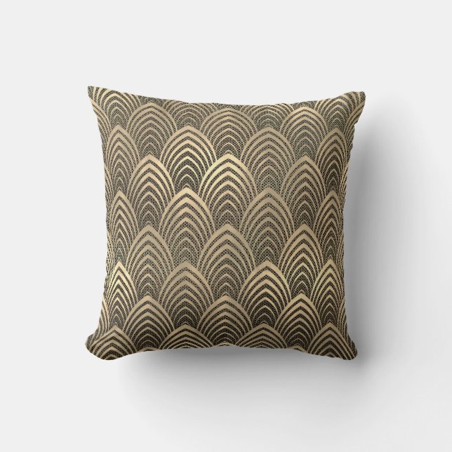 Mesh Sepia Gold Black Art Deco Seashells Scalls Kussen (Voorkant)