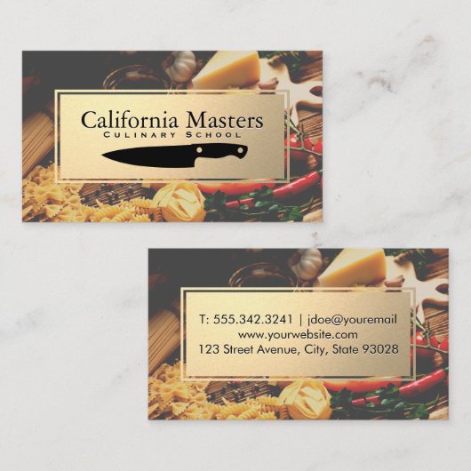 Meslogo | Goud Metaal | Eten op Tafel Visitekaartje (Voorkant / Achterkant)