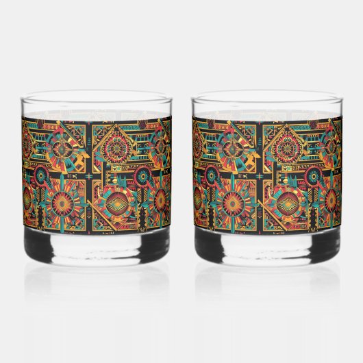 Mesmeric Cyan "Aztec Dream" Drankglazen Whisky Glas (Voorkant)