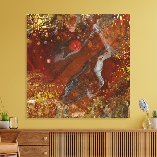 Mesmeriserende Abstracte donkerrode gouden composi Canvas Afdruk (Insitu (Woonkamer))