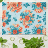 Mesmeriserende Blauwe en Oranje Bloemen Illustrati Theedoek (Gevouwen)