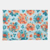 Mesmeriserende Blauwe en Oranje Bloemen Illustrati Theedoek (Horizontaal)