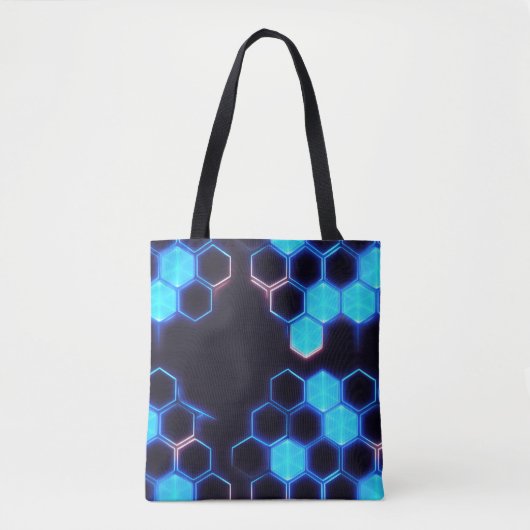 Mesmeriserende Holografische Cyberpunk Hexagon Teg Tote Bag (Voorkant)