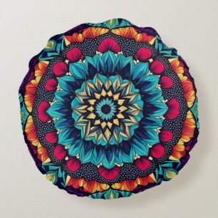 Mesmeriserende Juweel Tone Kaleidoscoop Rond Kusse Kussen