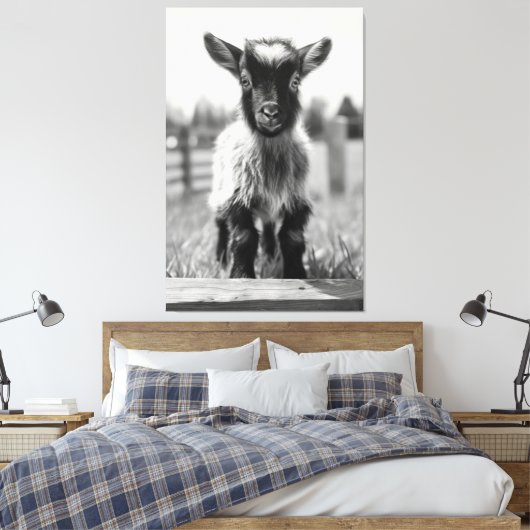 Mesmeriserende monochromatische Baby geitenportret Canvas Afdruk (Insitu (Slaapkamer))