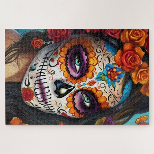 Mesmeriserende suiker schedel make-up kunst legpuzzel (Horizontaal)