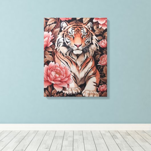 Mesmeriserende tijgerroze bloemen canvas afdruk (Insitu (Houten vloer))