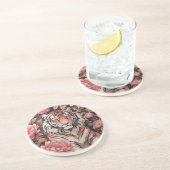 Mesmeriserende tijgerroze bloemen zandsteen onderzetter (Zijkant)