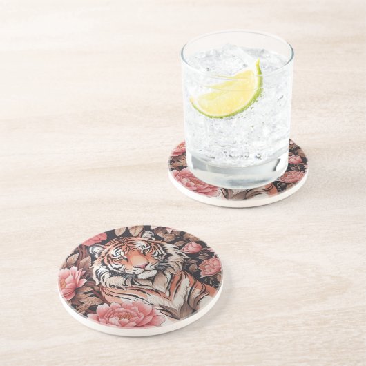 Mesmeriserende tijgerroze bloemen zandsteen onderzetter (Zijkant)