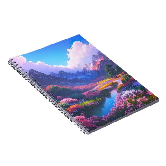 Mesmeriserende vallei versierd met kleurrijke bloe notitieboek (Rechterzijde)