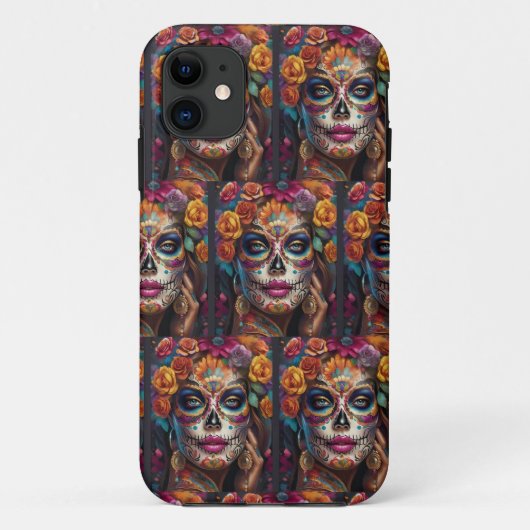Mesmeriserende Vrouw in Sugar Skull Make-up: Vier Case-Mate iPhone Case (Achterkant)