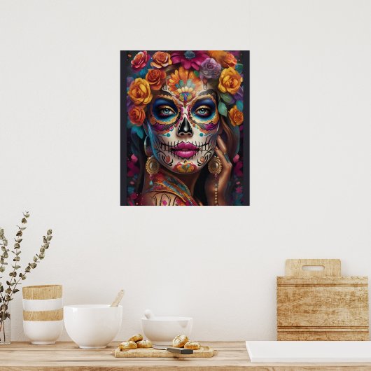 Mesmeriserende Vrouw in Sugar Skull Make-up: Vier Poster (Keuken)